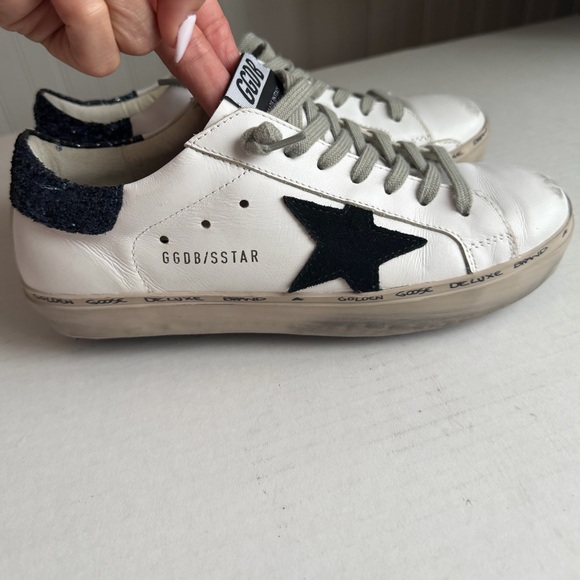 Golden Goose Hi Star Platform White & Navy Shoes - Picture 3 of 10